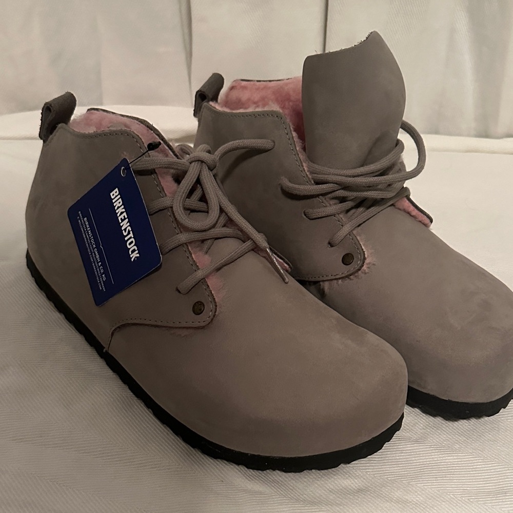 Birkenstock Women's Taupe Lace-Up Boots with Pink Interior Dundee